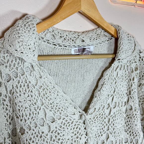 VTG 90s Crochet Top Silk Cotton Knit Button Up Short Sleeve Shirt Plus Size 2X - Picture 2 of 6